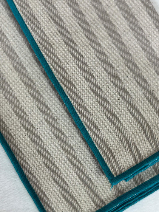 PACK SERVILLETAS RAYAS BEIGE CON AGUAMARINA