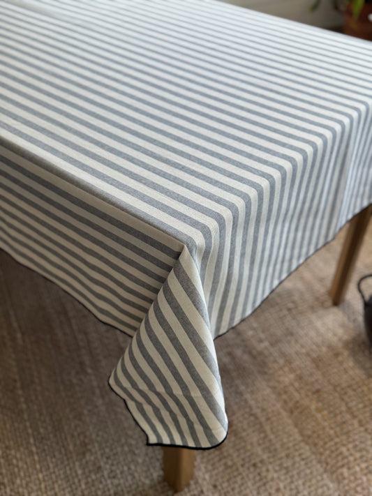 MANTEL ALGODÓN RAYAS RÚSTICAS AZUL GRISÁCEO
