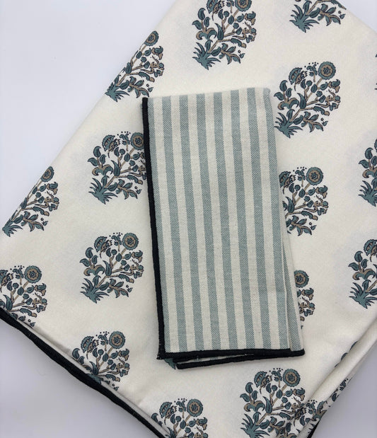 SERVILLETA ALGODÓN RAYAS VERDE AGUA