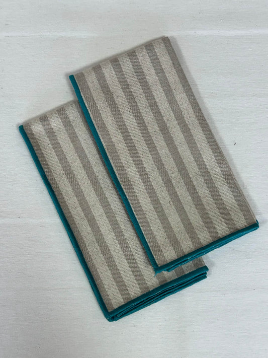 PACK SERVILLETAS RAYAS BEIGE CON AGUAMARINA