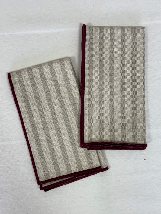 PACK SERVILLETAS RAYAS BEIGE CON BURDEOS