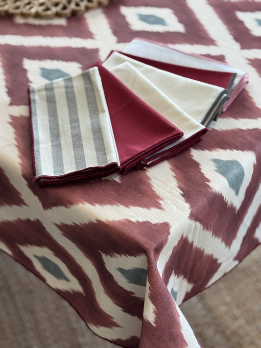 MANTEL ALGODÓN IKAT BURDEOS