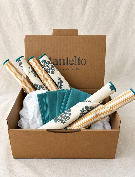 pack para regalar individuales antimanchas con servilletas a juego