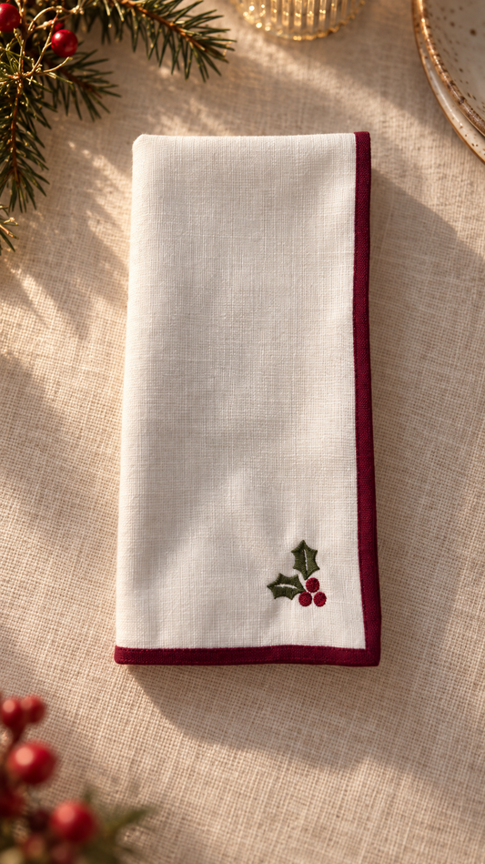 Servilletas bordadas con motivos navideños en Mantelío